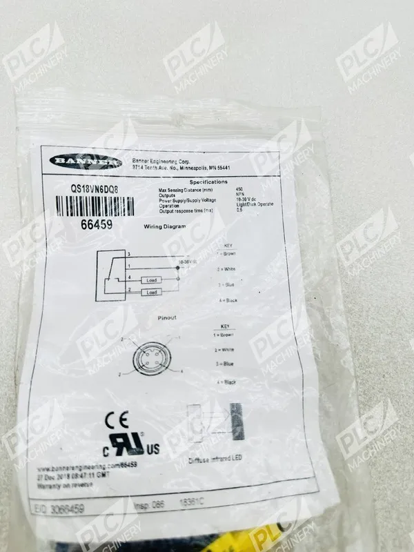 Фотоэлектрический датчик Banner QS18VN6DQ8 Photoelectric Sensor 10-30VDC 66459