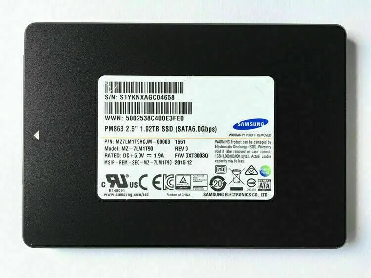 SSD-накопитель MZ-7LM1T90 Samsung PM863 1.92TB SATA 6Gbps 2.5'' MZ7LM1T9HCJM-000