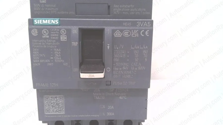 Автоматический выключатель Siemens SENTRON 3VA5120-6ED31-0AA0 125H 20A 3P Circui