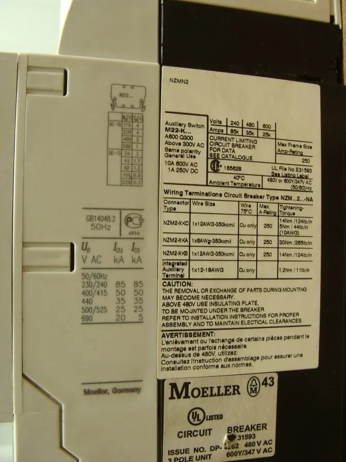 Автоматический выключатель MOELLER EATON NZM2 3-POLE 160A 480V MOLDED CASE CIRCU — фото лота 2