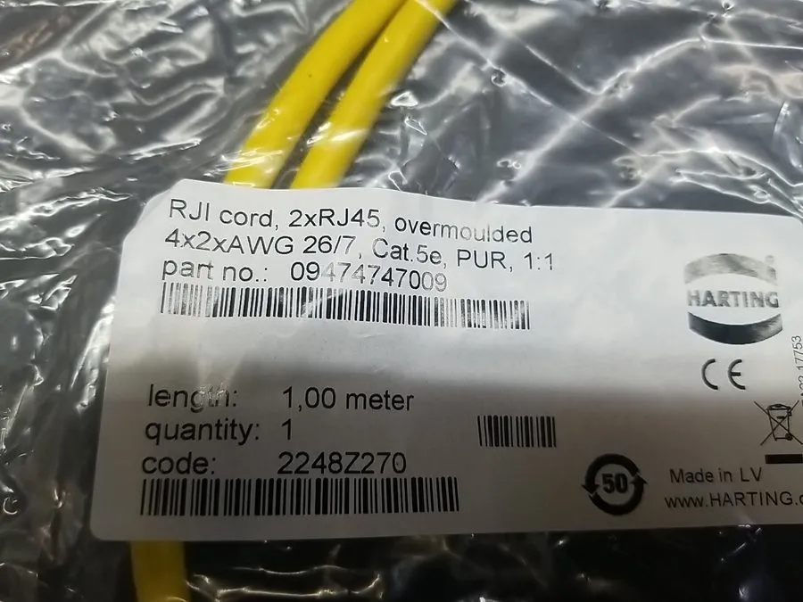 Электронный компонент HARTING RJI CORD 4X2XAWG 2XRJ45 CAT5E P/N 09474747009 1 Me — фото лота 1