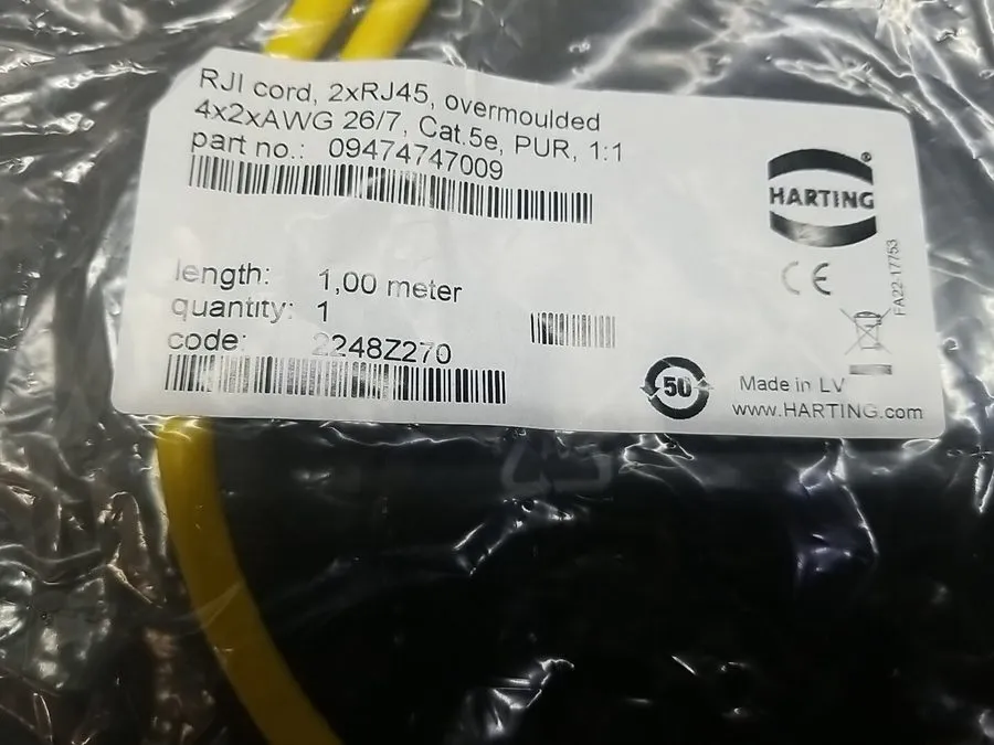 Электронный компонент HARTING RJI CORD 4X2XAWG 2XRJ45 CAT5E P/N 09474747009 1 Me — фото лота 2