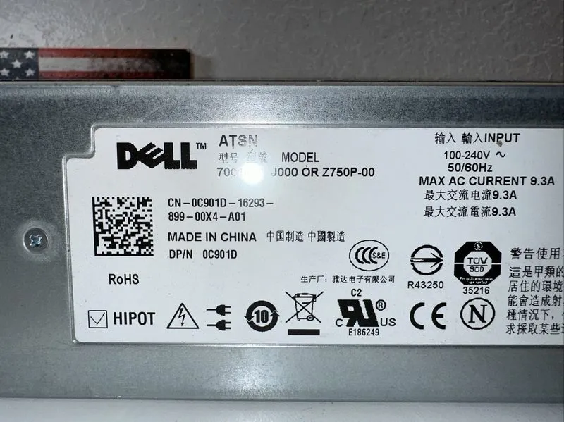 Блок питания 0DX385 Dell PowerEdge Z750P-00 750W Hot Swap Power Supply 7007072-Y — фото лота 2