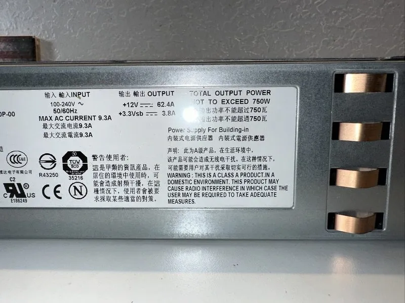 Блок питания 0DX385 Dell PowerEdge Z750P-00 750W Hot Swap Power Supply 7007072-Y — фото лота 3