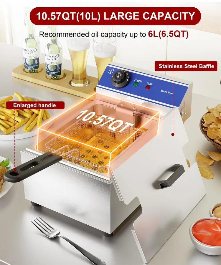 Фритюрница Commercial Electric Deep Fryer,10.57/10L Countertop Stainless Steel D — фото лота 2