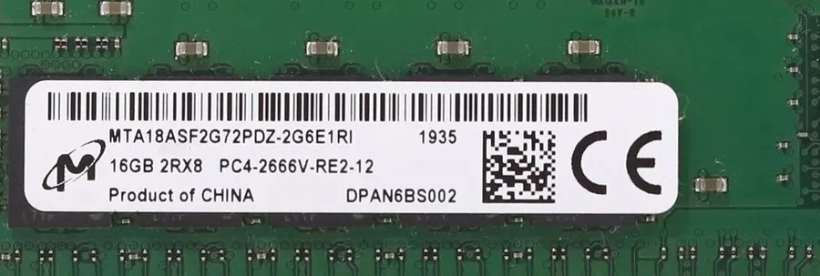 Модуль памяти Micron 16GB 2Rx8 DDR4 PC4-2666V-RE2-12 ECC Server RAM MTA18ASF2G72