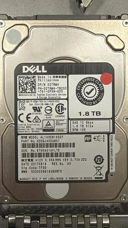 Жёсткий диск Dell 2TRM4 1.8TB 10K SAS 12G 2.5" HDD AL14SEB18EQY 1 Year war 02TRM