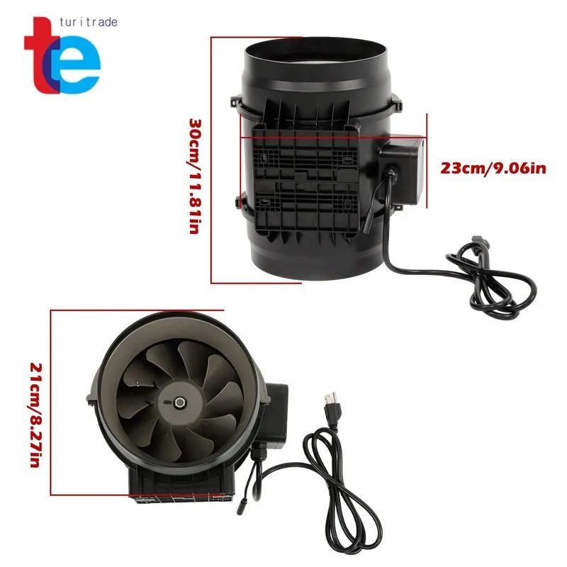 Вентилятор 8" Inline Duct Fan 807CFM Plastic ABS EC Motor Temperature & Humidity — фото лота 2