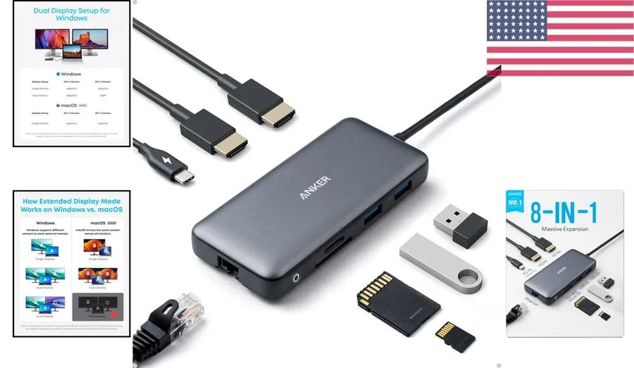 Полиграфическое оборудование Compact 8-in-1 USB-C Hub with Dual HDMI & Power Del
