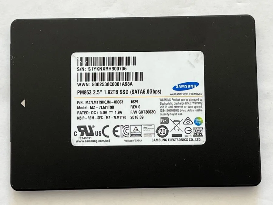 SSD-накопитель MZ-7LM1T90 Samsung PM863 1.92TB SATA 6Gbps 2.5'' MZ7LM1T9HCJM-000