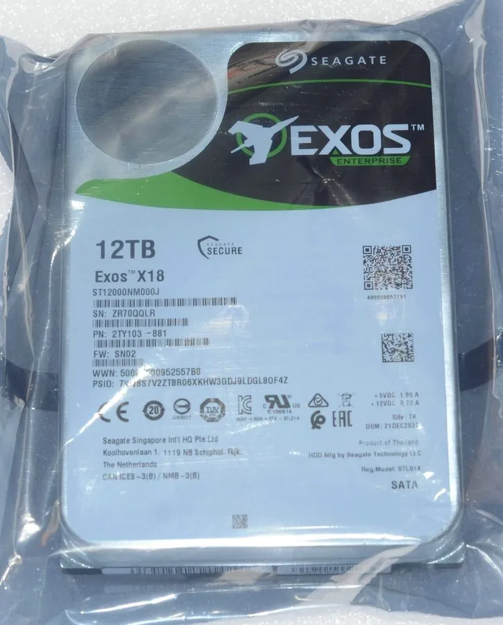 Жёсткий диск Seagate Exos X18 12TB ST12000NM000J Hard Drive SATA 7200RPM 3.5" SM