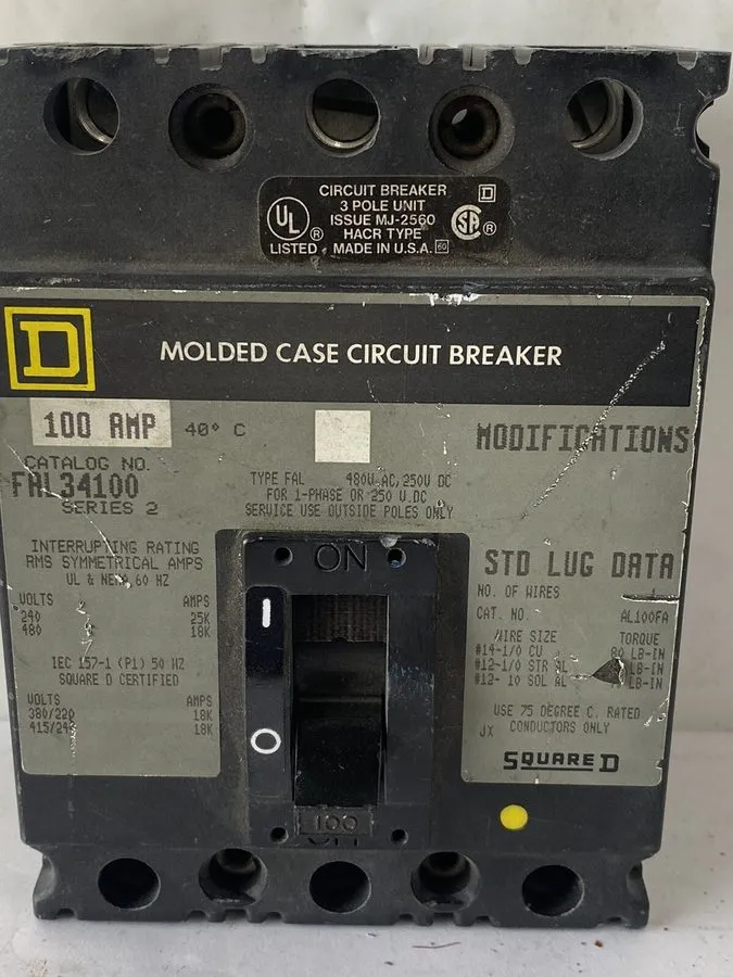 Автоматический выключатель Square D FCL34100 100A 480V 3 Pole Main Circuit Break