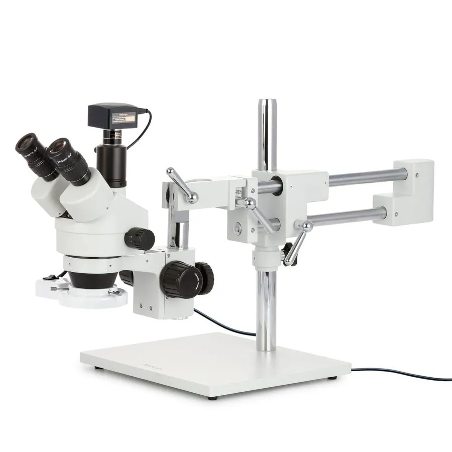 Микроскоп 7X-45X Simul-Focal Trinocular Boom Stereo Microscope+LED Fiber Light+1