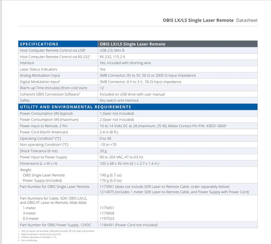 Контроллер COHERENT 1173961 OBIS LX/LS Laser Remote Controller Kit with PS/Keys/ — фото лота 1