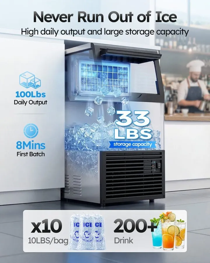 Льдогенератор 200lbs/24H Commercial Ice Maker Under Counter Freestanding Full ic — фото лота 2