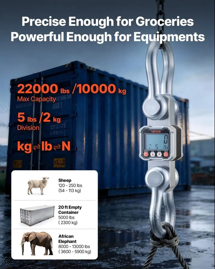 Весы Digital Crane Scale, 22000 lbs/10 T Max Capacity, Heavy Duty Industrial Han — фото лота 1