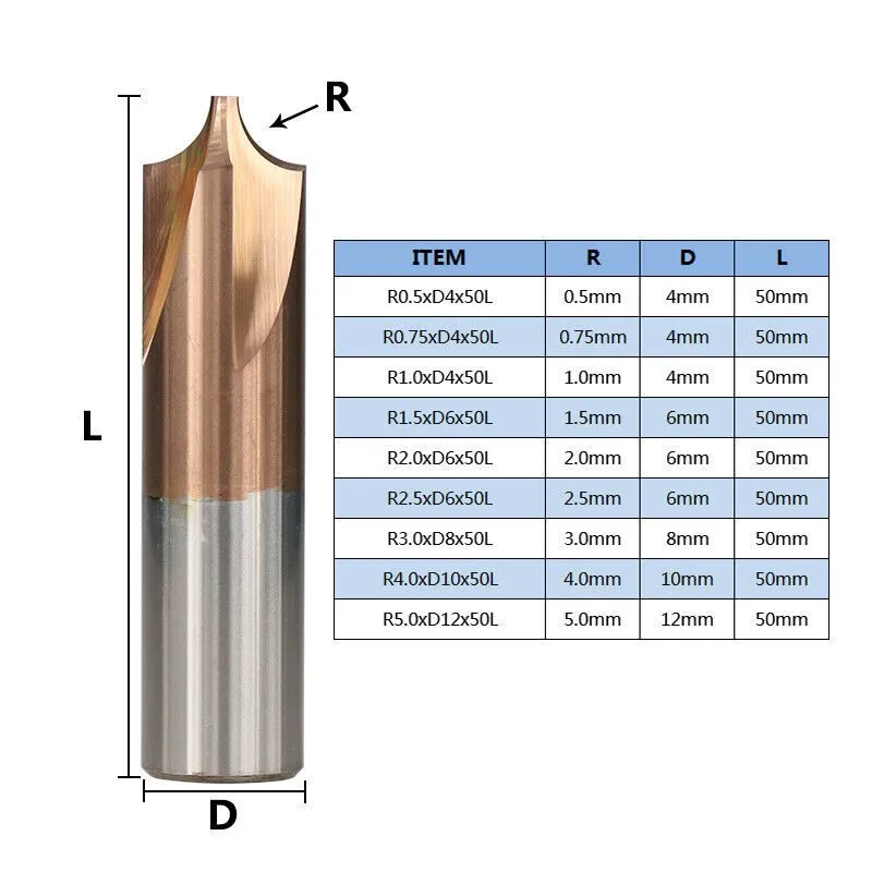 Режущий инструмент Corner Rounding End Mill R0.5-R5.0 Milling Cutter Tungsten Ca