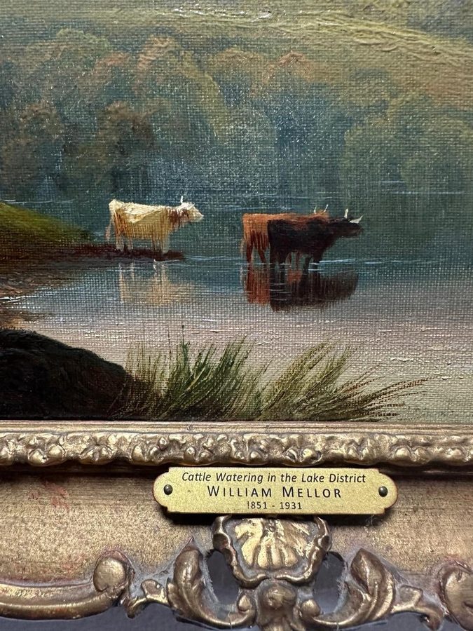 Плата William Mellor (1851-1931) : Cattle Watering In A Lake Oil On Board Signed — фото лота 2