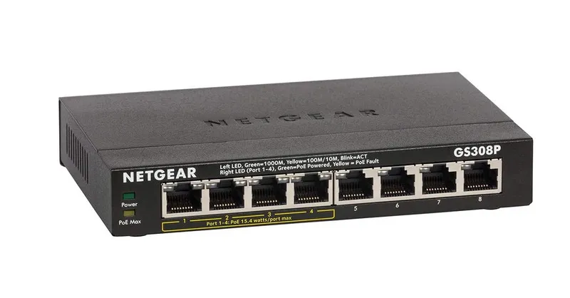 Коммутатор Netgear GS308P 8-PORT Gigabit Ethernet Switch w/ 4-PORT PoE Switch; 6