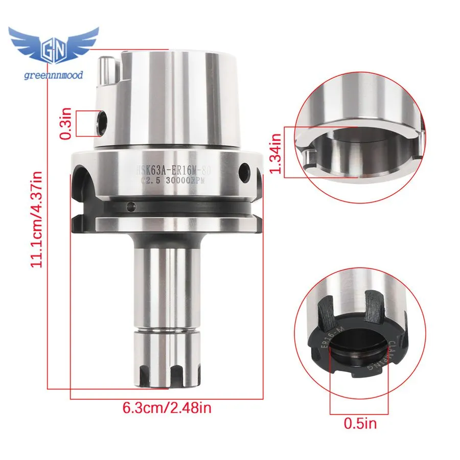 Режущий инструмент HSK63A-ER16-80 G2.5 24000 RPM Collet Chuck Tool Holder CNC Ma