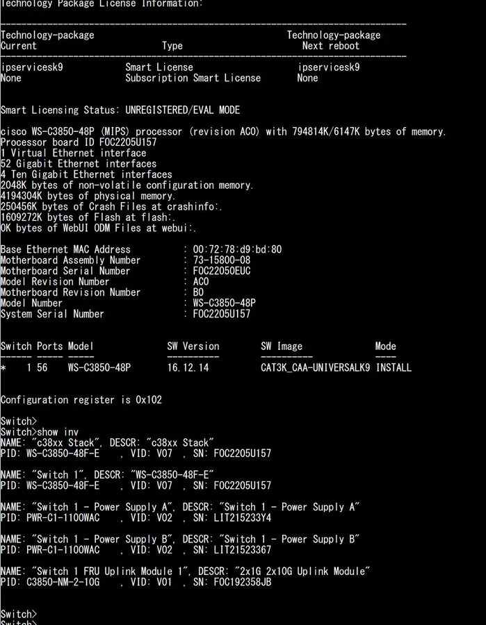 Коммутатор Cisco WS-C3850-48F-E 48P Switch WS-C3850-48P Dual PWR-C1-1100WAC C385
