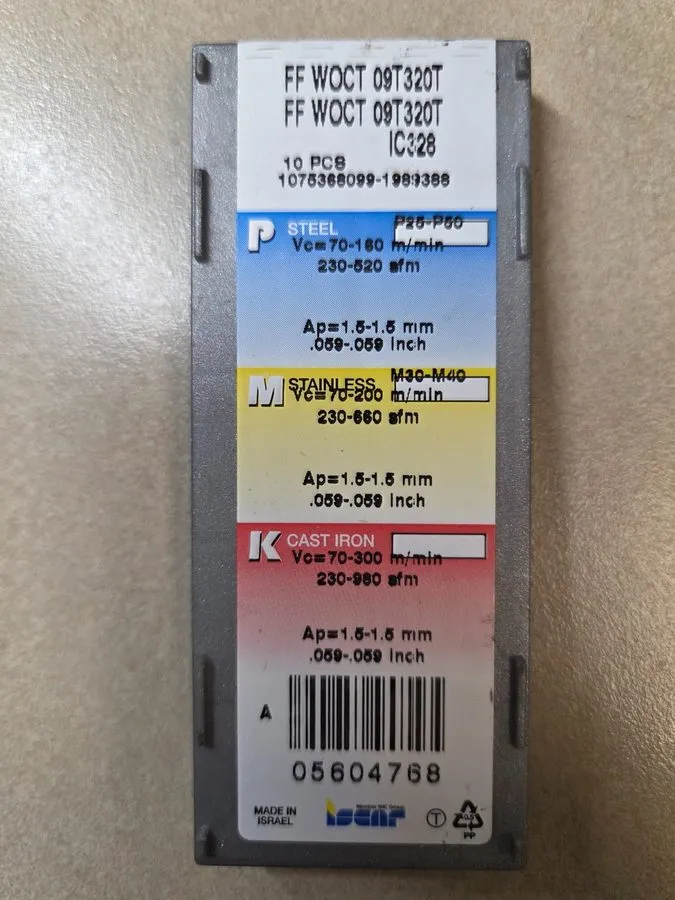 Режущий инструмент ISCAR Milling Insert: FF WOMT 09T320T, Carbide 0.1560"/ 0.570 — фото лота 2
