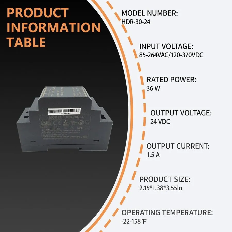 Блок питания HDR3024 DIN Rail Power Supply 24V 1.5A 36W Ultra Slim High Efficien — фото лота 1
