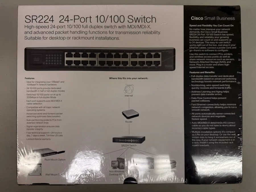 Коммутатор CISCO LINKSYS SR224 24-PORT 10/100 Mbps ETHERNET SWITCH WITH RACKMOUN