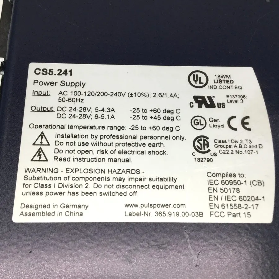 Блок питания PULS DIMENSION CS5.241 DIN Rail Power Supply 24V 5A 120W, 100-240VA