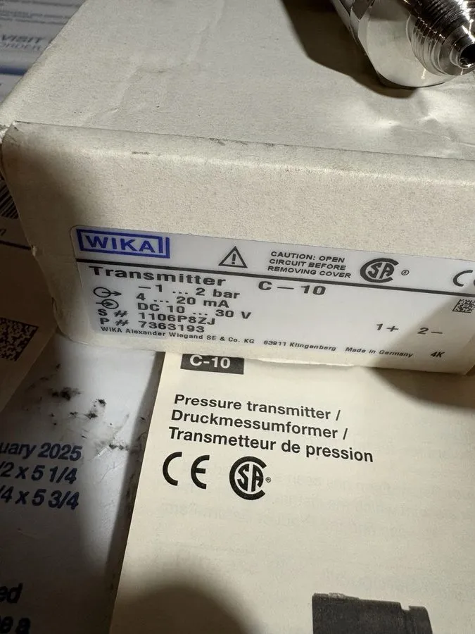 Датчик давления WIKA C-10 Pressure Transmitter 0-2 Bar 4-20mA 1106P8ZJ 7363193 — фото лота 1