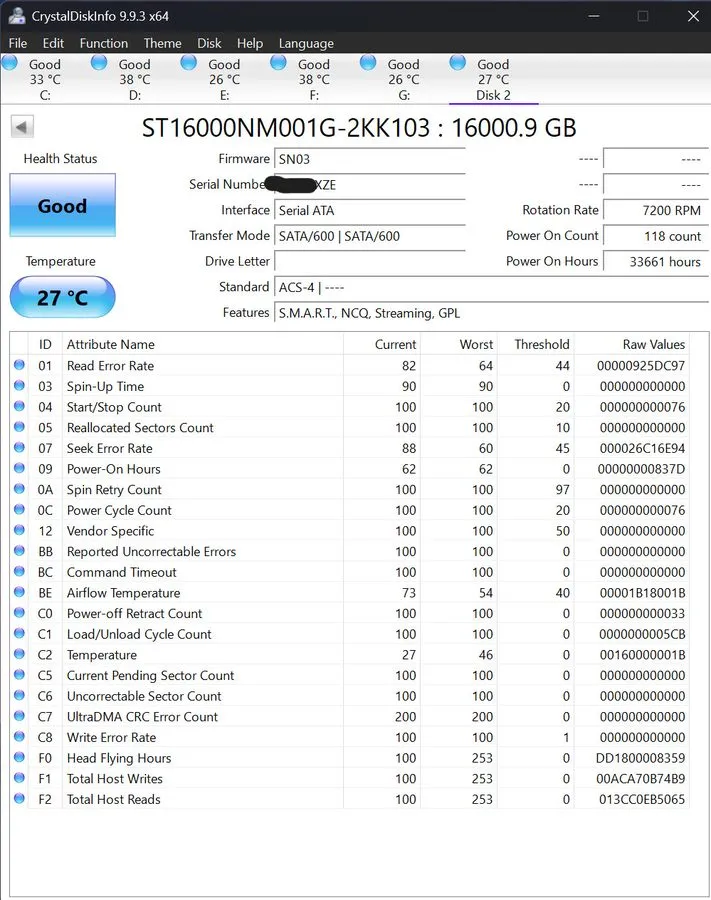 Жёсткий диск ST16000NM001G Seagate Exos X16 16TB SATA 7.2K RPM 512e 6GB/s 3.5" H