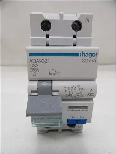 Автоматический выключатель Hager ADA932T, 2 Pole C32 Circuit Breaker Switch 30mA