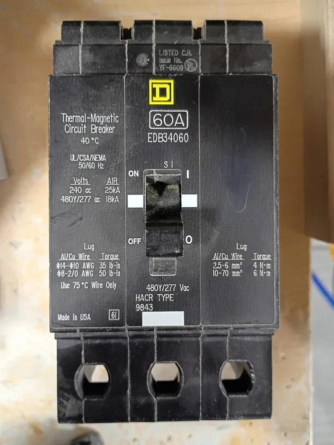 Автоматический выключатель Square D EDB34060 Circuit Breaker 60A 3-Pole 480V AC  — фото лота 1