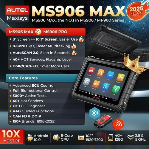 Диагностический сканер Autel MaxiSys MS906MAX Scan Tool, Upgraded MS906 PRO/ MK9