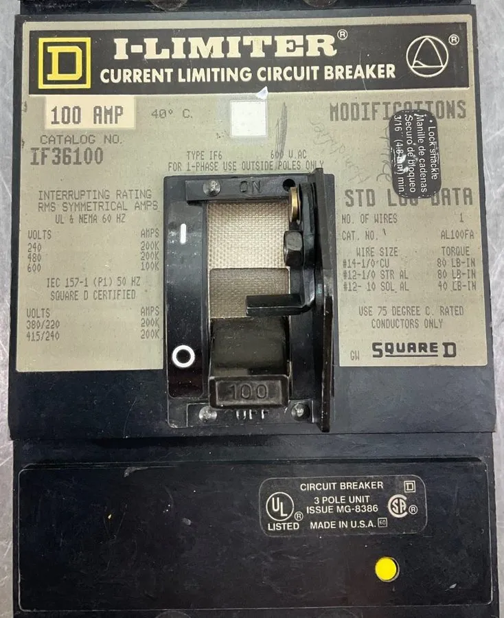 Автоматический выключатель Square D IF36100 100 Amp 3 Pole 600V I-Limiter Circui