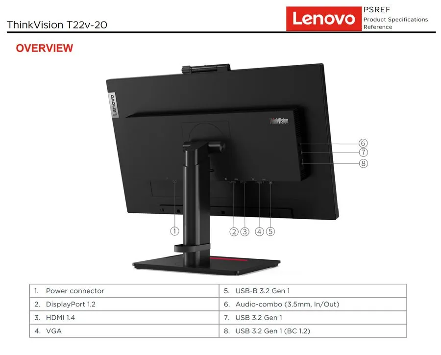 Монитор LENOVO THINKVISION T22V-20 21.5" MONITOR MTM 61FB-MAR6-US SP40W81723