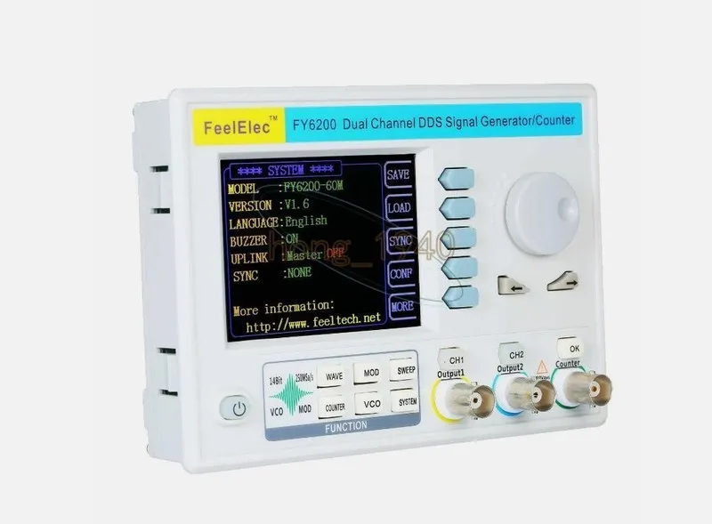 Дисплей FeelElec FY6200 20MHz 3.2" LCD DDS 2CH Signal Source Generator Frequency