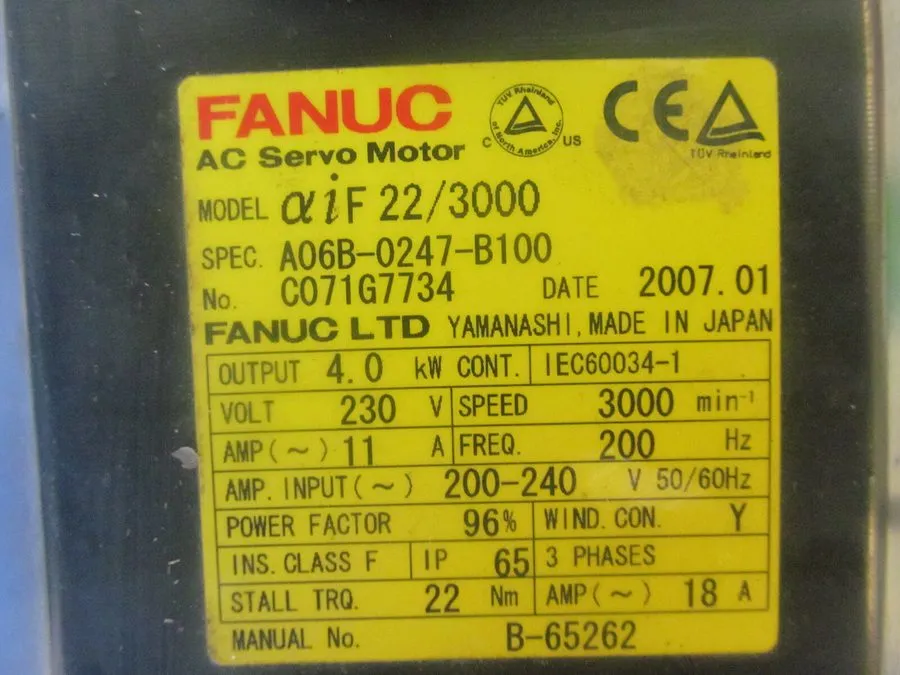 Серводвигатель FANUC A06B-0247-B100 4kW 3000RPM 230V 200Hz AC Servo Motor