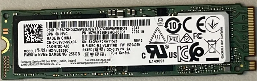 SSD-накопитель SAMSUNG PM981A PCIE NVME SSD SOLID STATE MZ-VLB256C 256GB 0NJ9VC