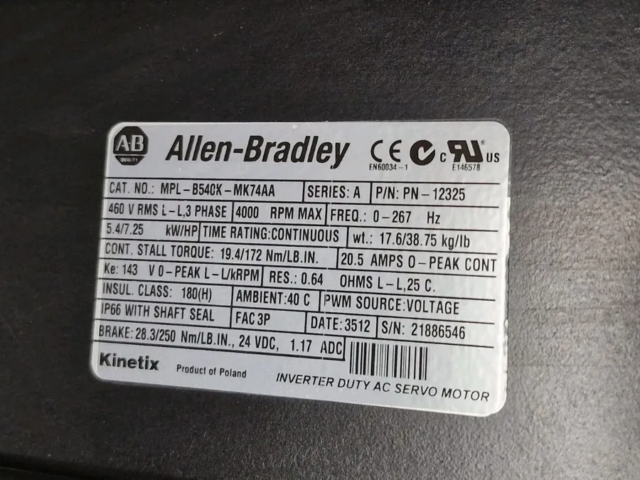 Серводвигатель ALLEN BRADLEY MPL-B540K-MK74AA /A AC ROTARY SERVO MOTOR