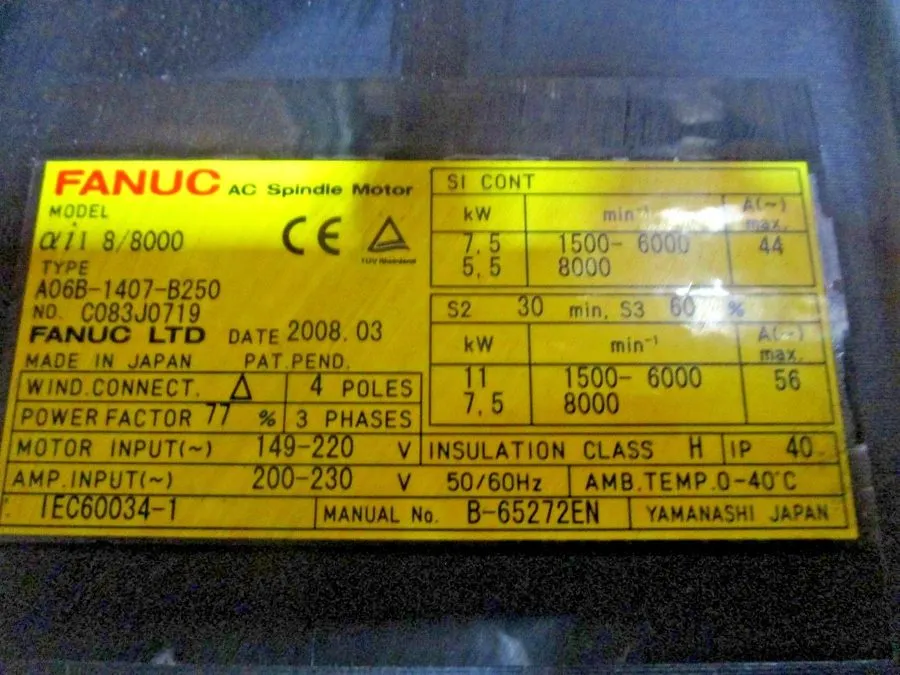 Шпиндель FANUC Spindle Motor A06B-1407-B250 Shipping — фото лота 1