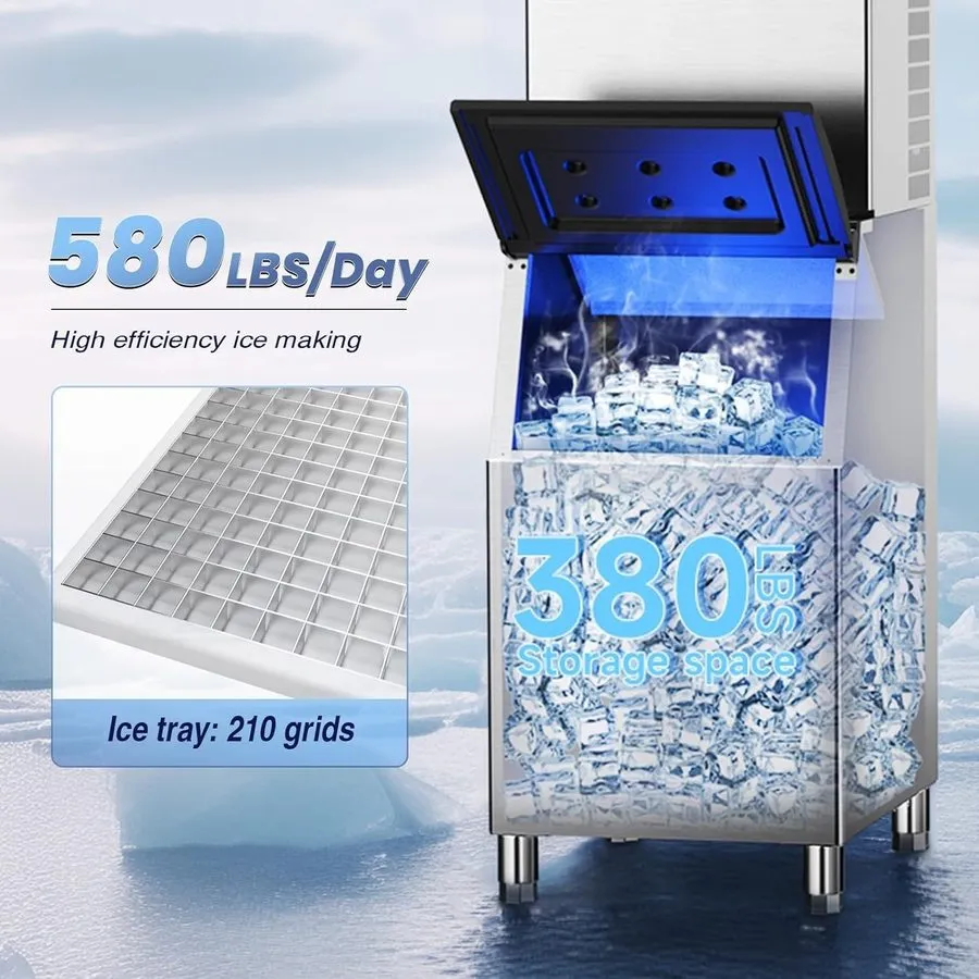 Льдогенератор Commercial Ice Machine 580Lbs/24H 400Lbs Storage Capacity — фото лота 2