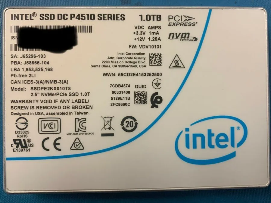 SSD-накопитель Intel SSD DC P4510 1TB NVMe U.2 2.5in PCIe 3.1 x4 Enterprise SSD