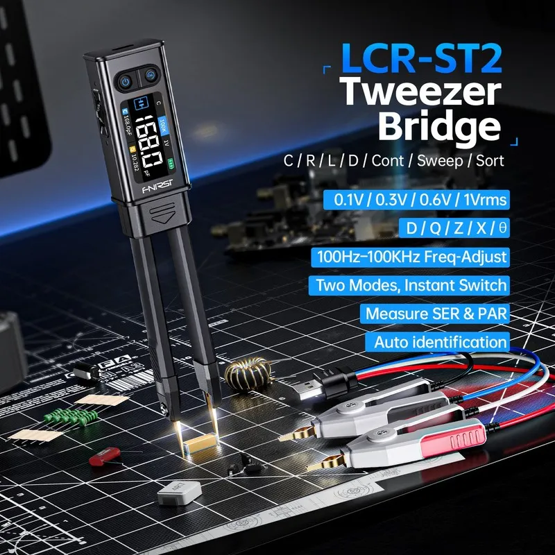 Тестер FNIRSI LCR-ST2 100kHz LCR Meter Tweezer SMD & Through-Hole Component Test