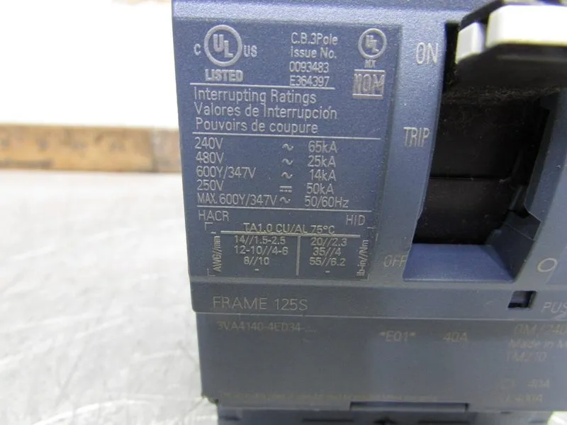 Автоматический выключатель Siemens 3VA4140-4ED34-0AA0 Circuit Breaker 40A 600Vac — фото лота 3