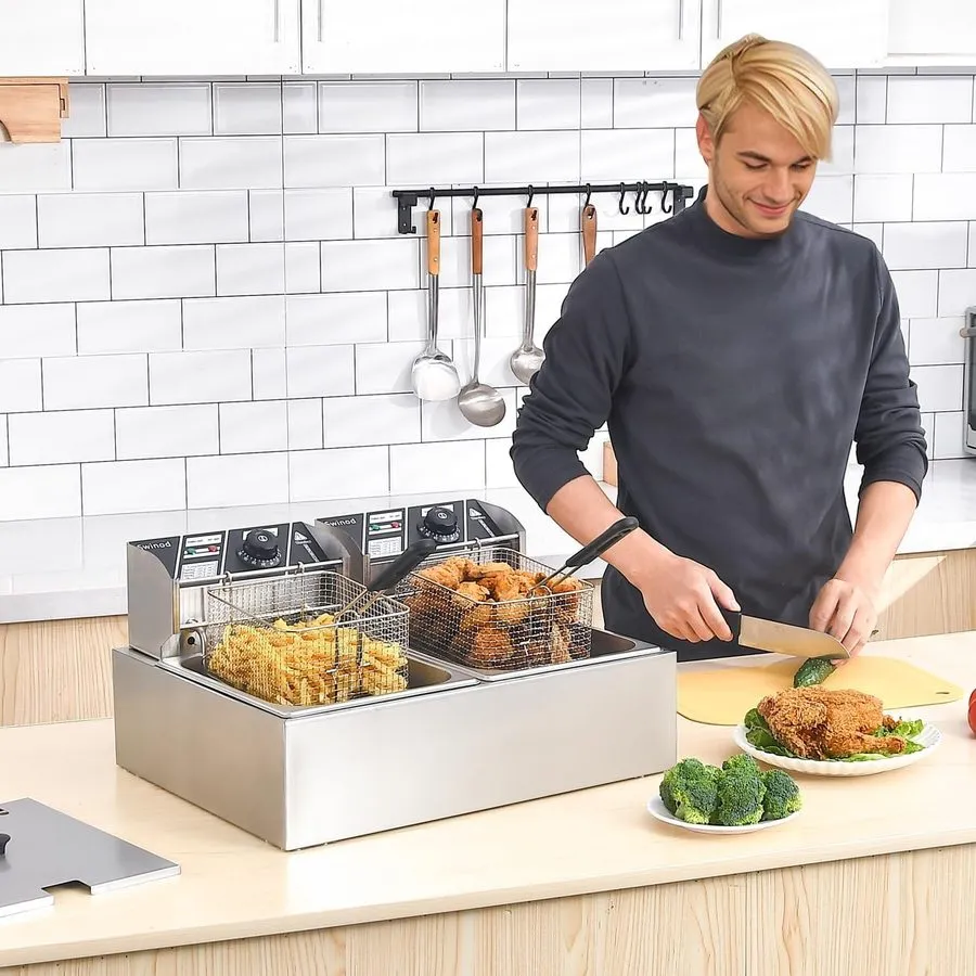 Фритюрница Commercial Deep Fryer with Baskets, 3400W 12.7QT/12L Thickened Stainl — фото лота 1
