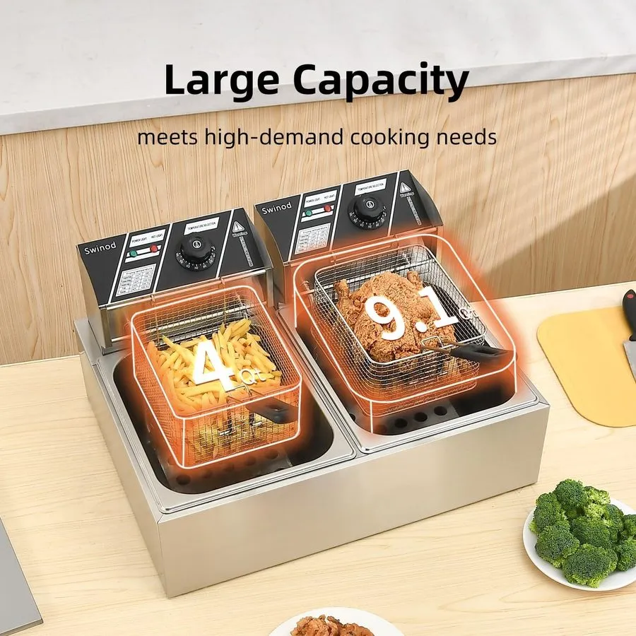 Фритюрница Commercial Deep Fryer with Baskets, 3400W 12.7QT/12L Thickened Stainl — фото лота 2