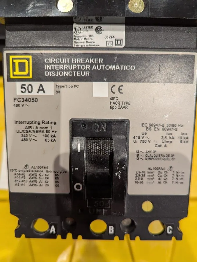 Автоматический выключатель Square D FC34050 50 Amp 3 Pole 480V I-Line Circuit Br