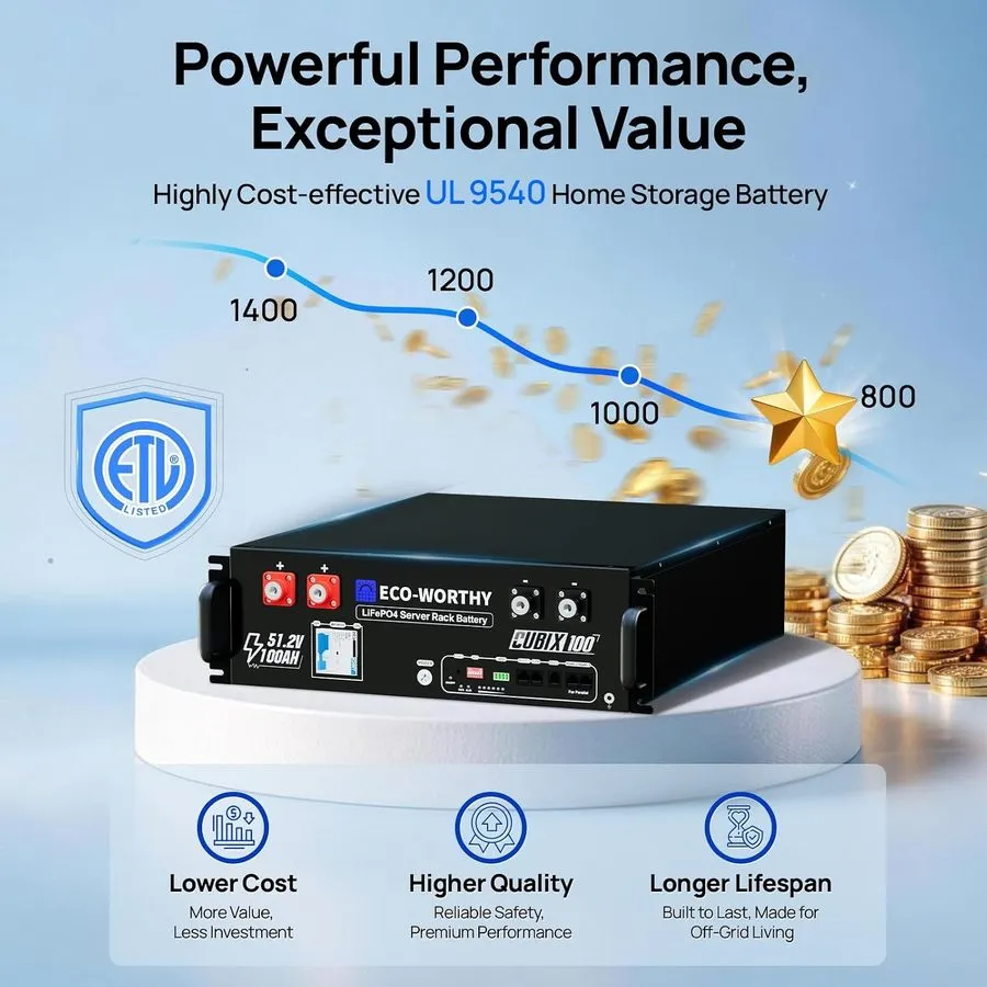 Батарея ECO-WORTHY 48V 100AH Lithium Battery UL9540+UL1973 + RACK6 V3 Server Rac — фото лота 2