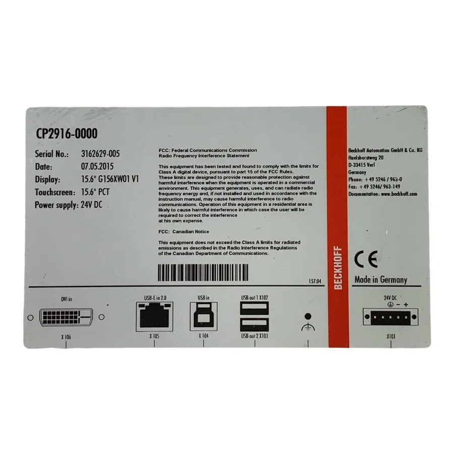 Панель оператора MBO BECKHOFF CP2916-000 Touch Panel Control Panel